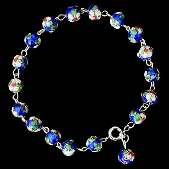 Vintage Jewelry - Vintage cloisonné bead silver tone bracelet